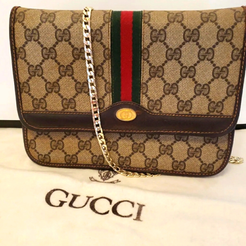 Vintage GUCCI flap saddle shoulder clutch bag GG MONOGRAM